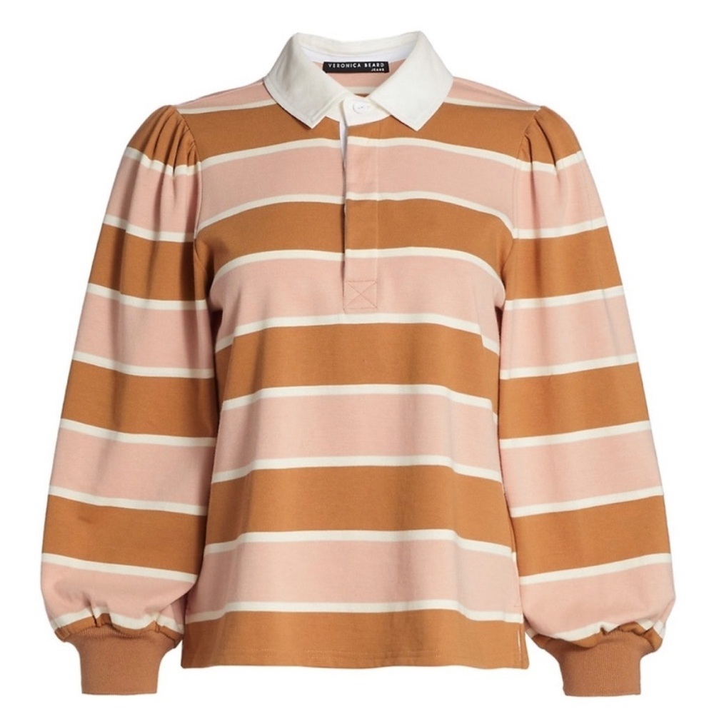 Veronica Beard updated Presto rugby shirt‎ striped pink tan brown size small